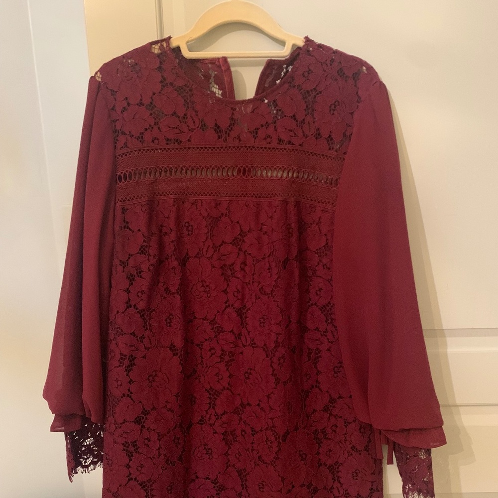 Burgundy Lace Long Sleeve Dress